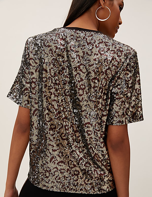 Sequin Animal Print Regular Fit T-Shirt