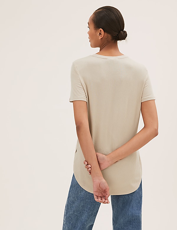 Ribbed Crew Neck Longline T-Shirt