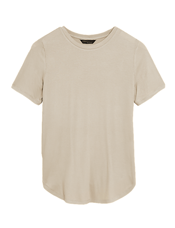 Ribbed Crew Neck Longline T-Shirt