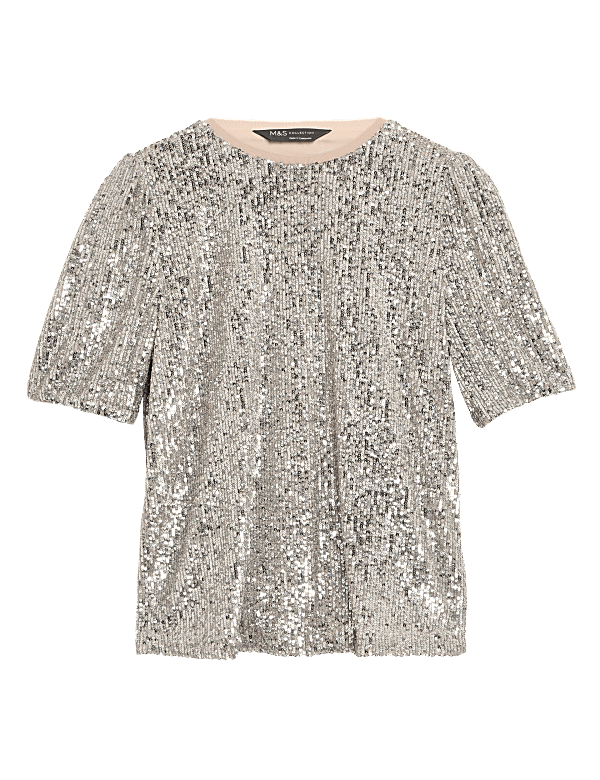 Sequin Crew Neck Short Sleeve Top