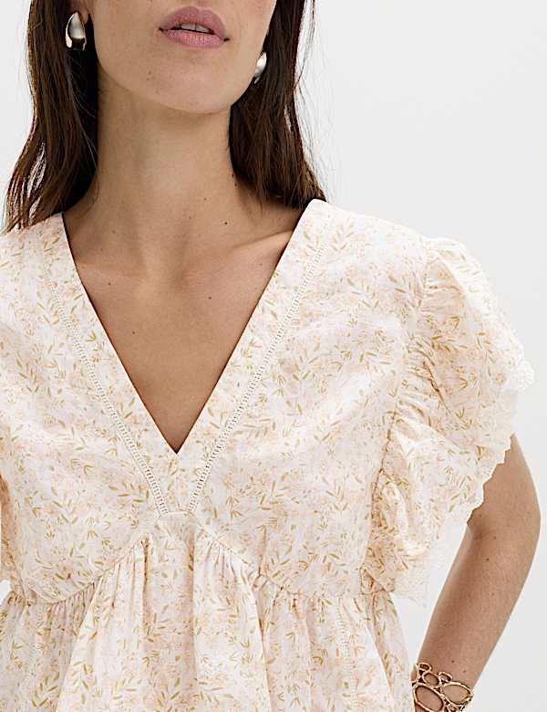 Pure Cotton Ruffle Embroidered Detail Blouse