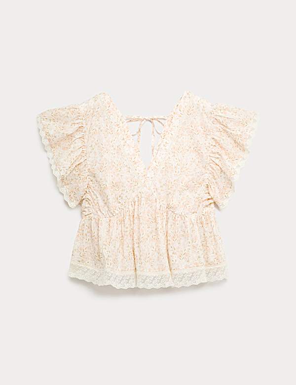 Pure Cotton Ruffle Embroidered Detail Blouse - CA
