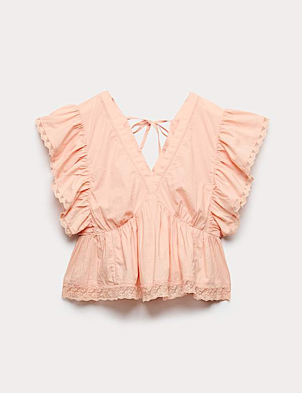 Chemisier 100 % coton &agrave; volants et d&eacute;tail brod&eacute; - LU