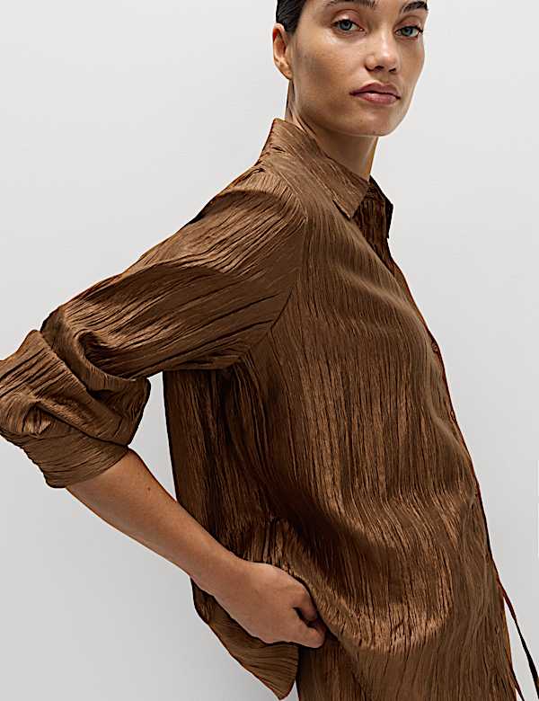 Lyocell Rich Crinkle Collared Shirt