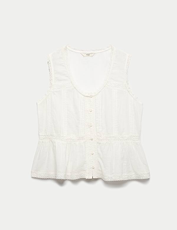 Top p&eacute;plum sin mangas 100 % algod&oacute;n con encaje - ES