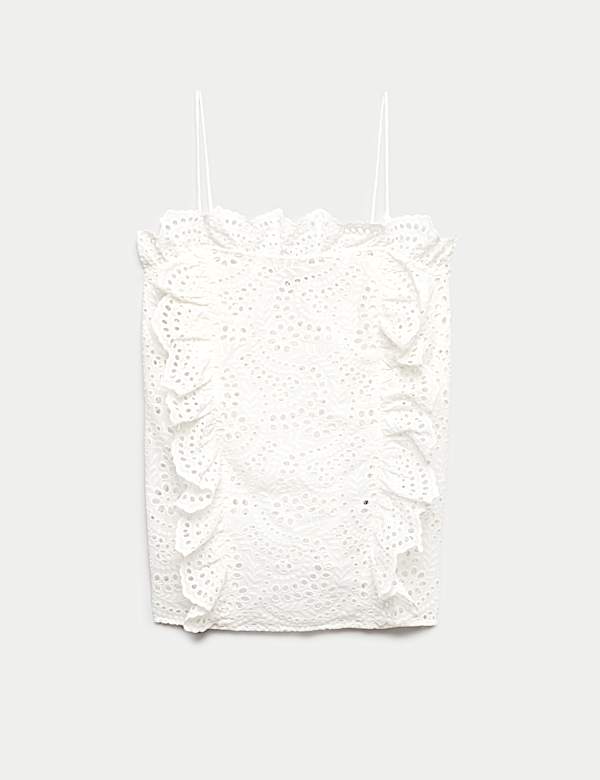 Tr&auml;geroberteil aus reiner Baumwolle mit Lochstickerei und R&uuml;schen - DE