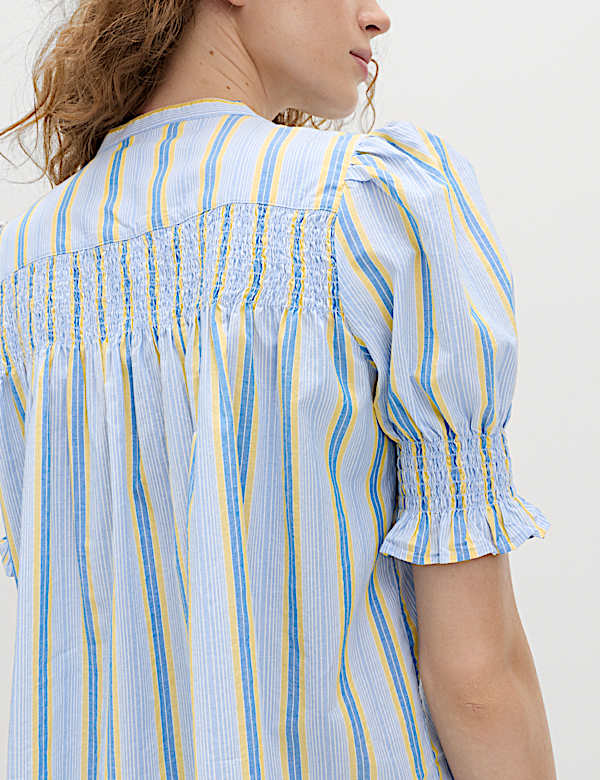 Pure Cotton Striped Shirred Blouse - BE