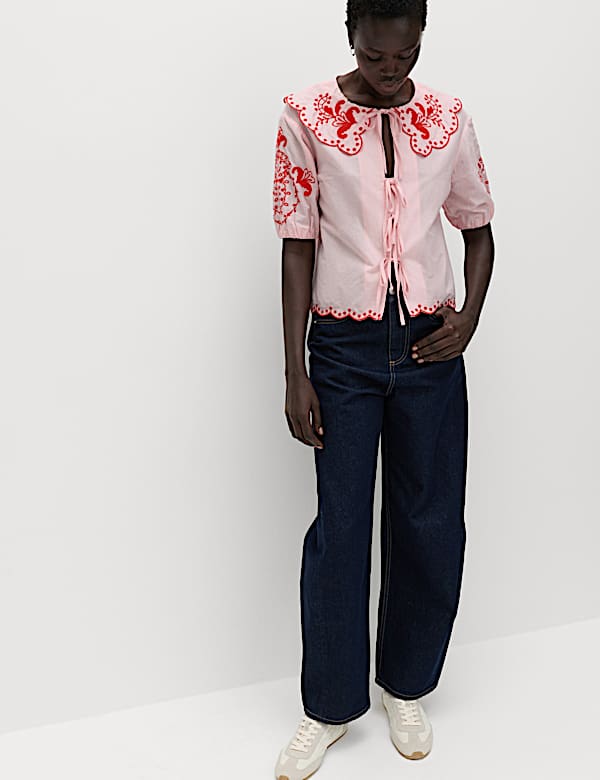 Pure Cotton Embroidered Collared Blouse