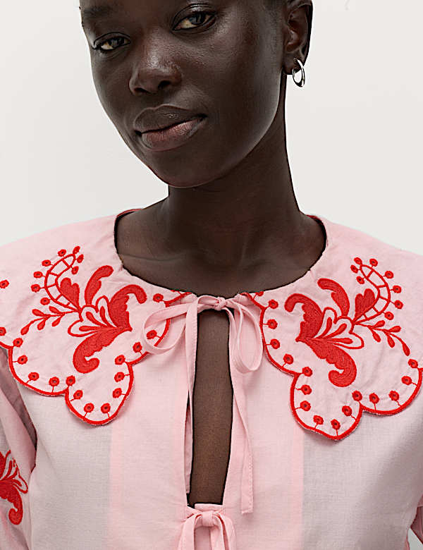 Pure Cotton Embroidered Collared Blouse