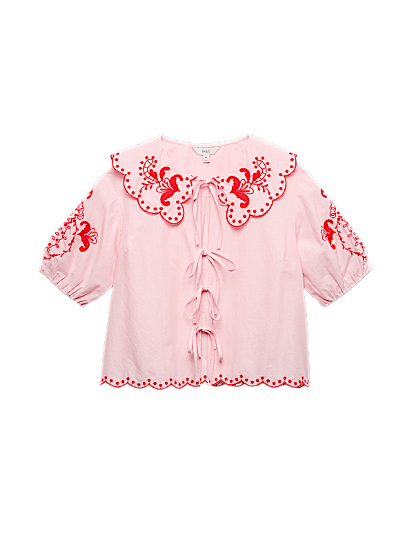 Pure Cotton Embroidered Collared Blouse