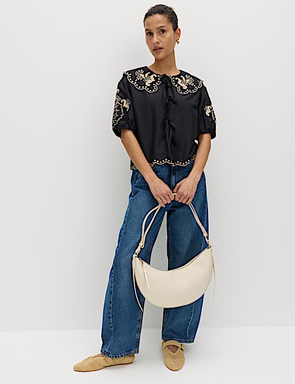 Pure Cotton Embroidered Collared Blouse - DK