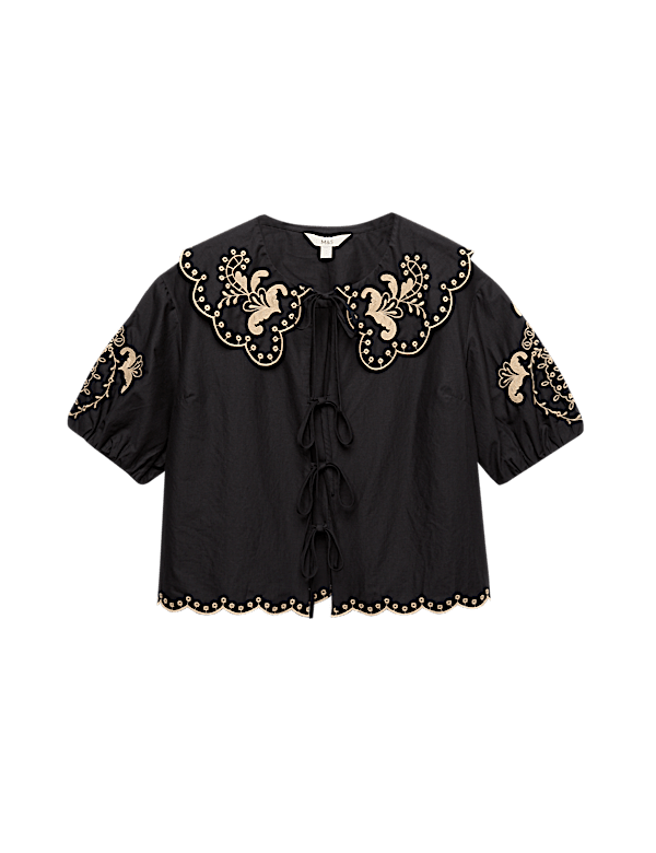 Pure Cotton Embroidered Collared Blouse