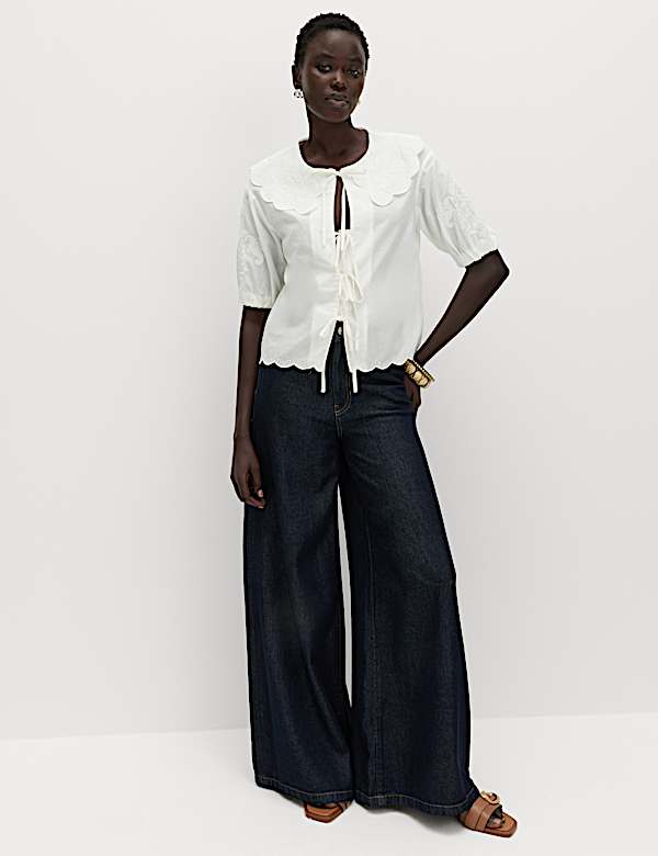 Pure Cotton Embroidered Collared Blouse