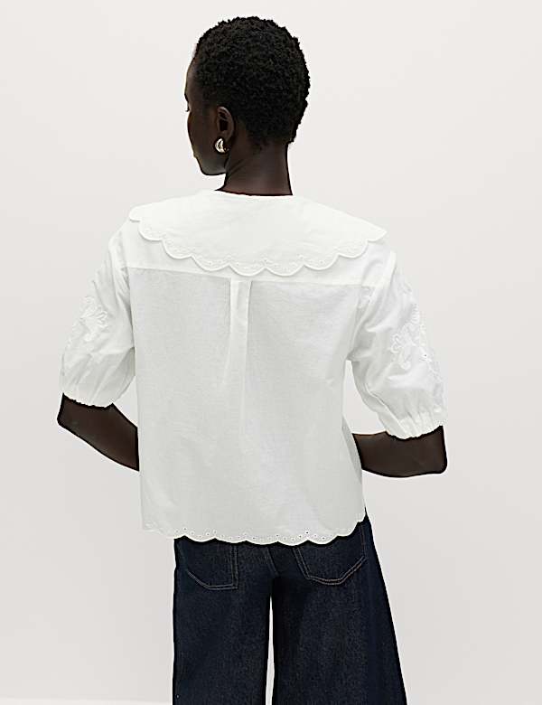 Pure Cotton Embroidered Collared Blouse