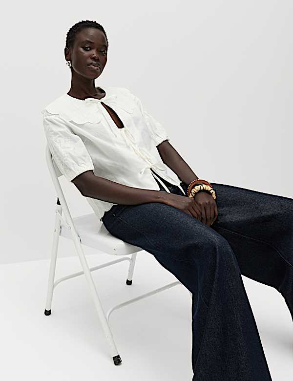 Pure Cotton Embroidered Collared Blouse