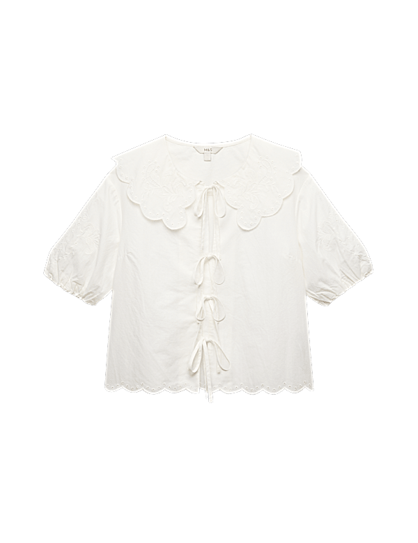 Pure Cotton Embroidered Collared Blouse