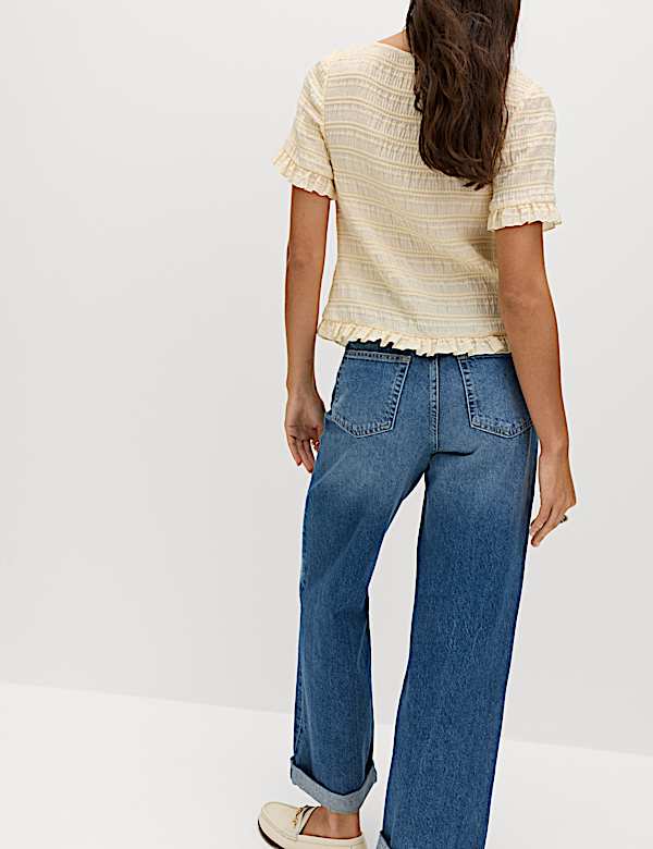 Collarless Shirred Button Through Top - FI