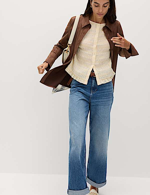 Collarless Shirred Button Through Top - FI