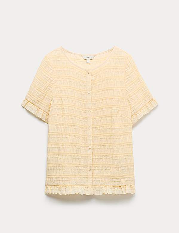 Collarless Shirred Button Through Top - FI