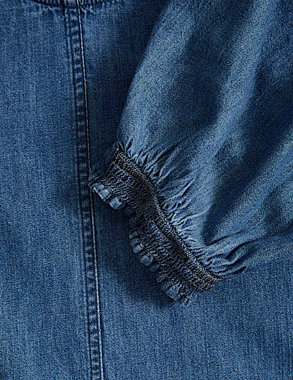 Pure Cotton Denim Puff Sleeve Blouse