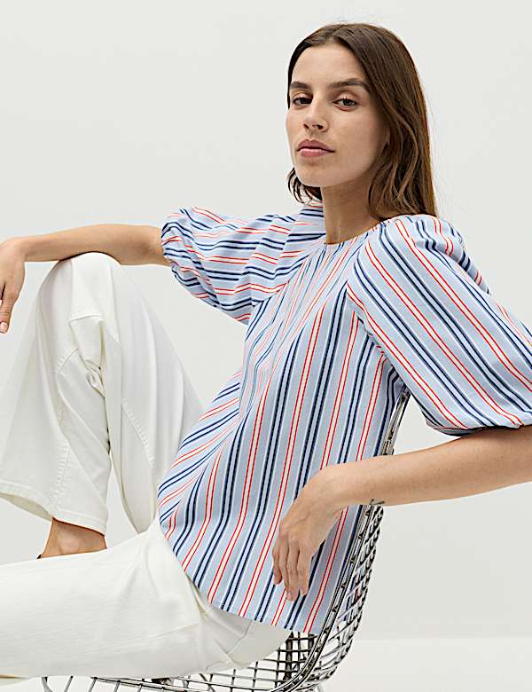 Pure Cotton Printed Puff Sleeve Blouse