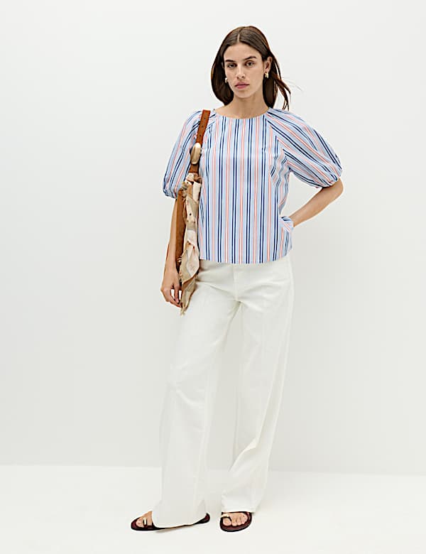 Pure Cotton Printed Puff Sleeve Blouse