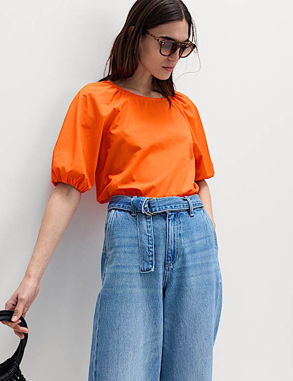 Pure Cotton Printed Puff Sleeve Blouse