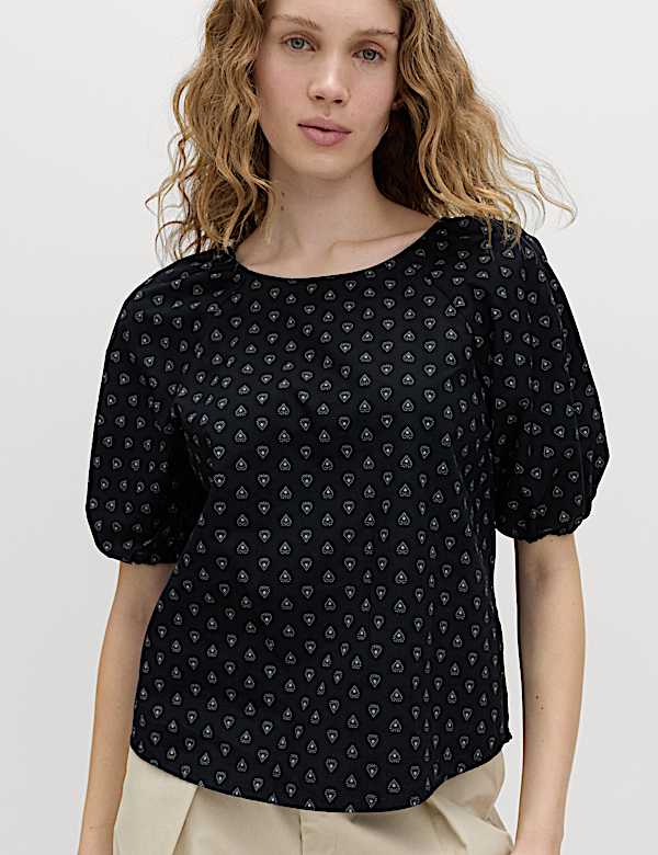 Pure Cotton Printed Puff Sleeve Blouse