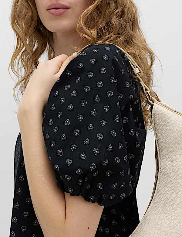 חולצת שרוולים תפוחים מכותנה טהורה עם הדפס - IL