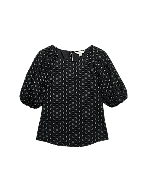 Pure Cotton Printed Puff Sleeve Blouse