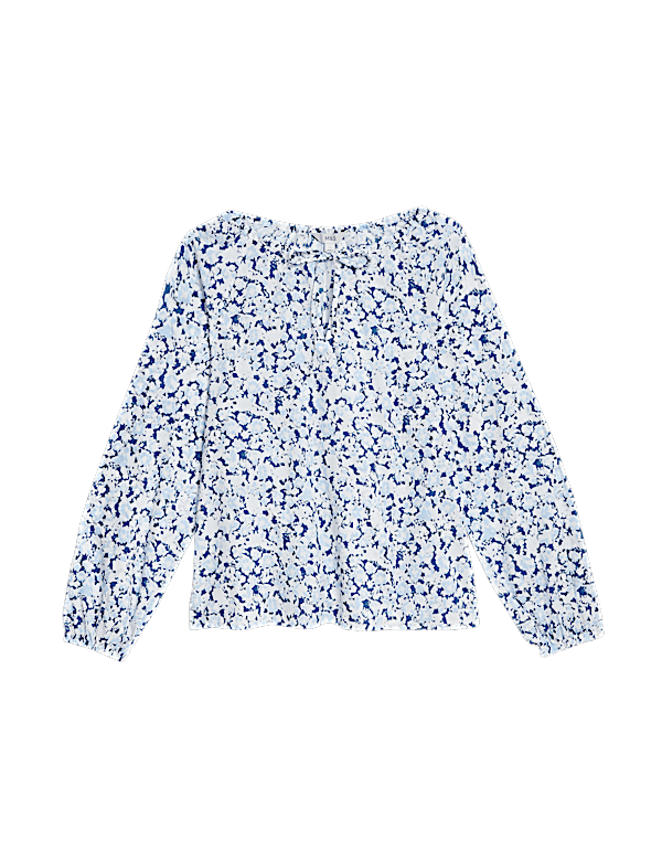 Pure Cotton Printed Tie Neck Blouse