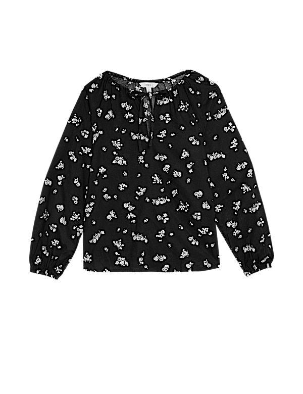 Pure Cotton Printed Tie Neck Blouse