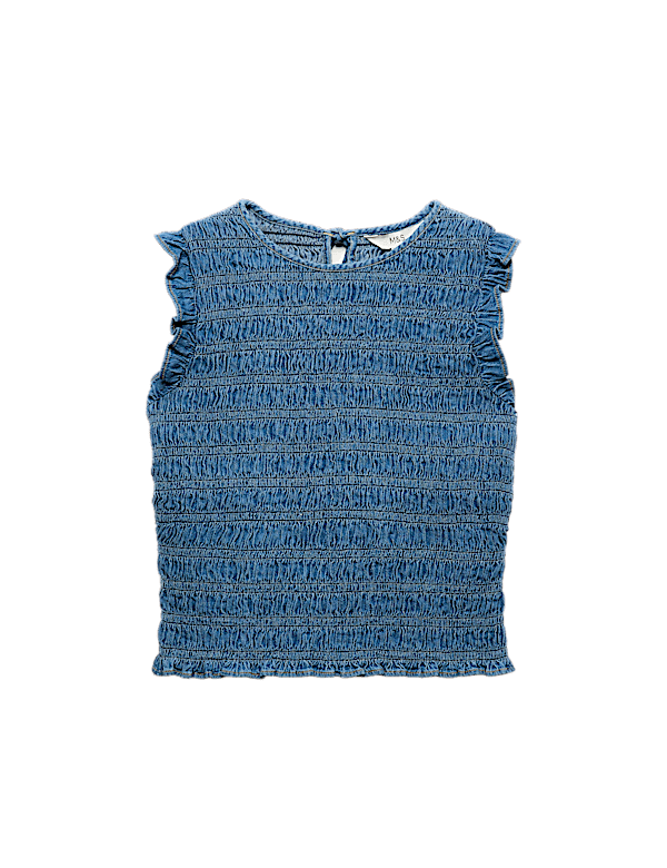 Denim Shirred Tank Top
