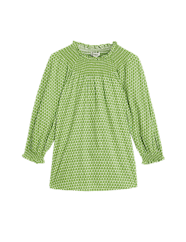 Cotton Blend Printed Blouse