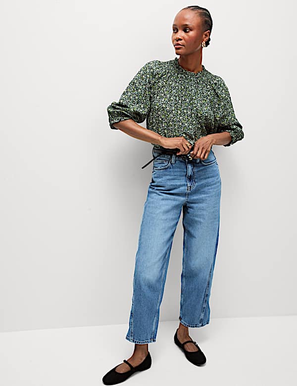 Cotton Blend Printed Blouse