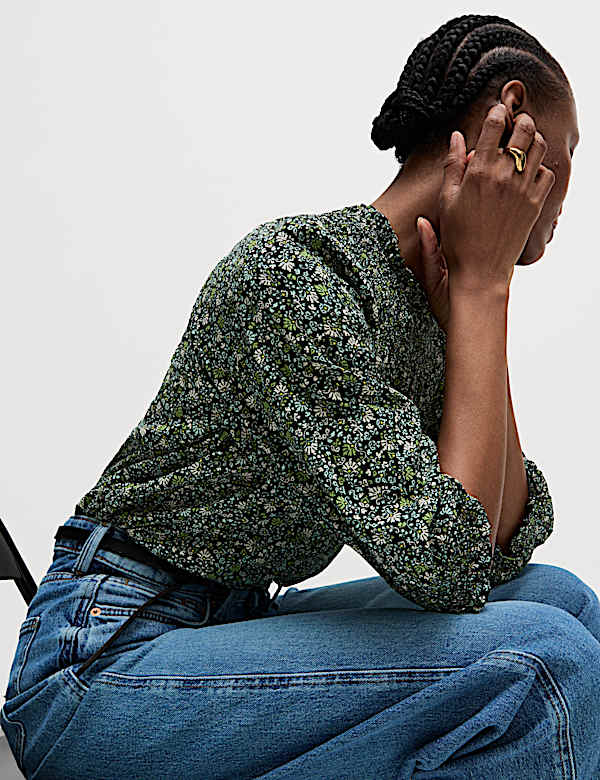 Cotton Blend Printed Blouse