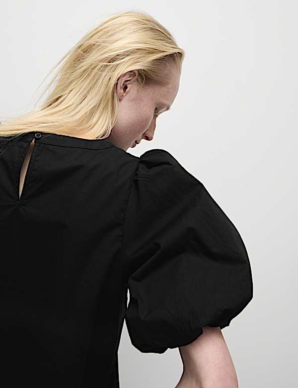 Pure Cotton Smocked Detail Puff Sleeve Top