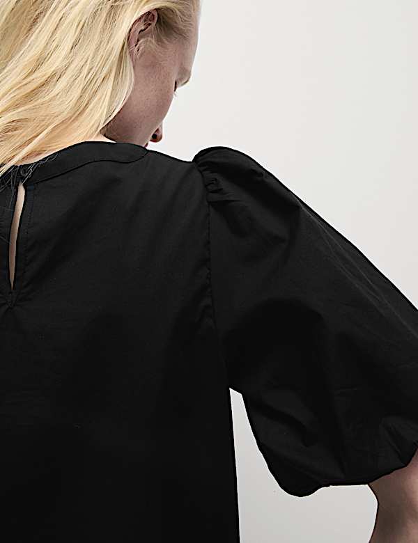 Pure Cotton Smocked Detail Puff Sleeve Top