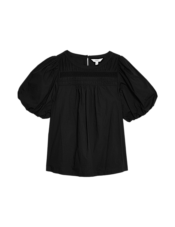 Pure Cotton Smocked Detail Puff Sleeve Top