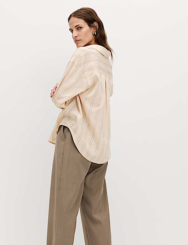 Striped Collared Shirt with Linen