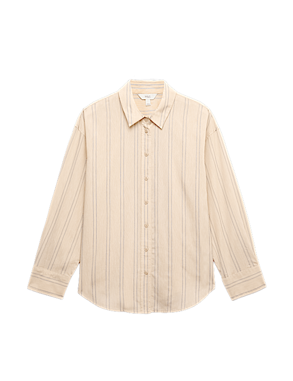 Striped Collared Shirt with Linen