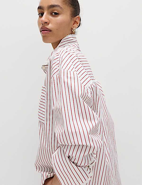 Pure Cotton Striped Lace Oversized Shirt