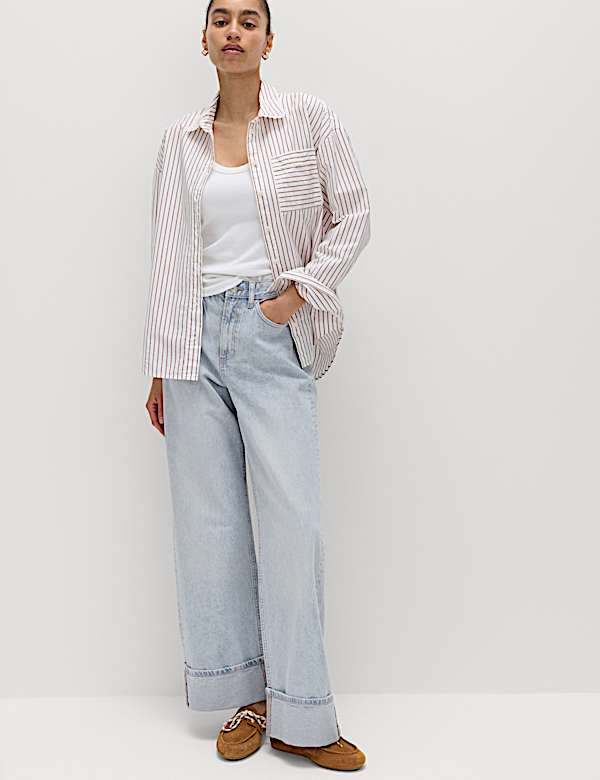 Pure Cotton Striped Lace Oversized Shirt