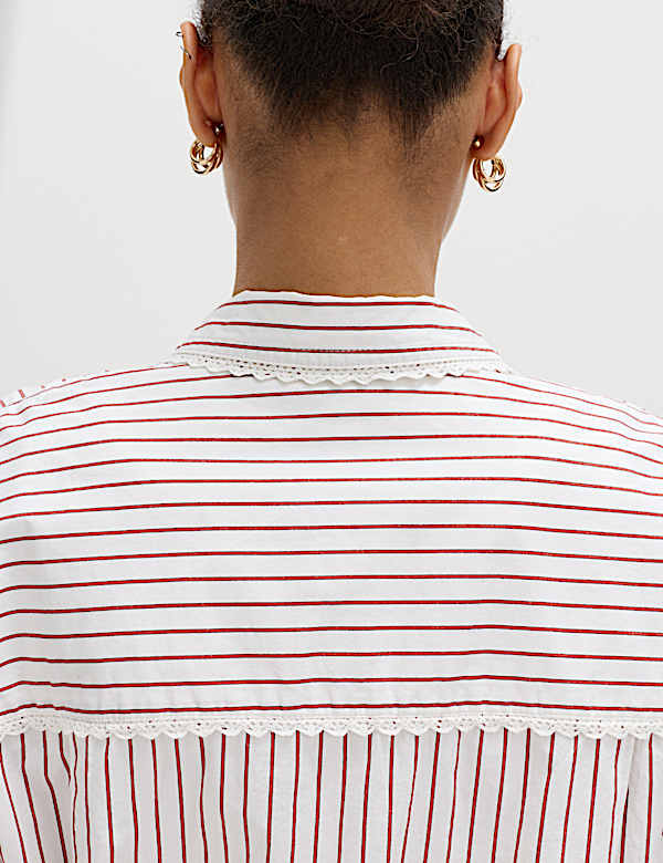 Pure Cotton Striped Lace Oversized Shirt