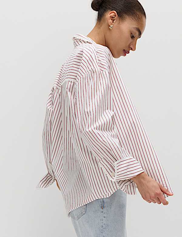 Pure Cotton Striped Lace Oversized Shirt