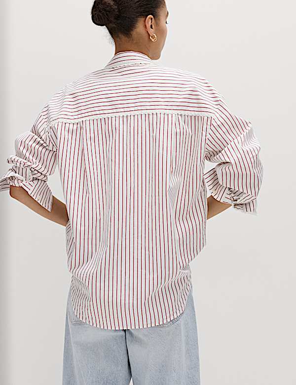 Pure Cotton Striped Lace Oversized Shirt