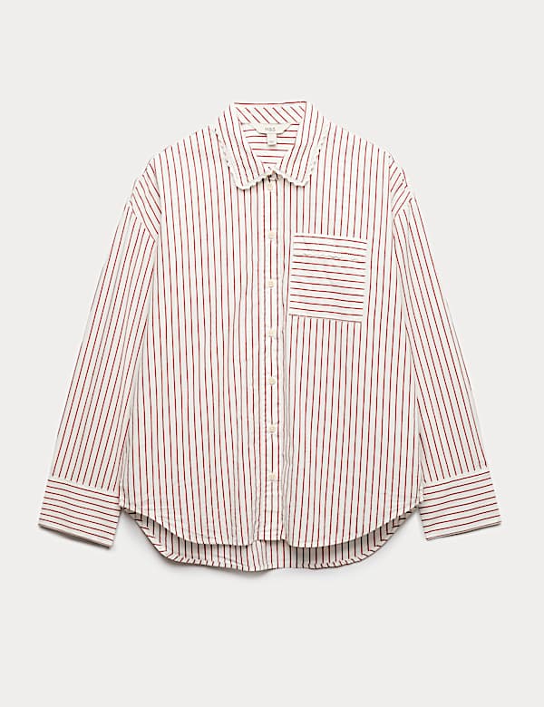 Pure Cotton Striped Lace Oversized Shirt