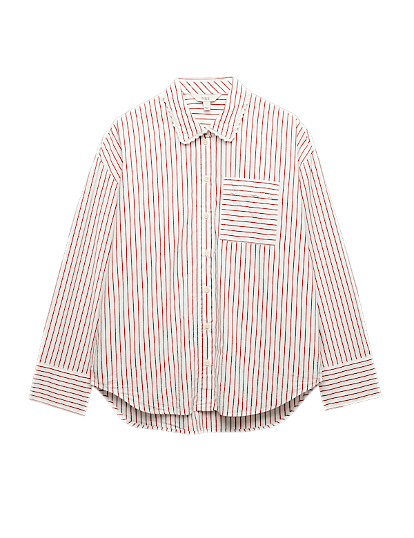 Pure Cotton Striped Lace Oversized Shirt