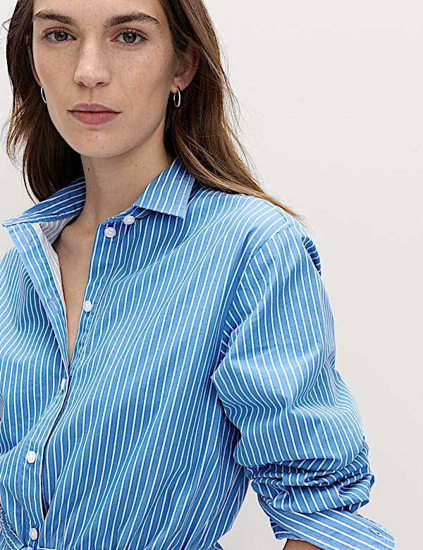 Pure Cotton Striped Drawstring Shirt - AT