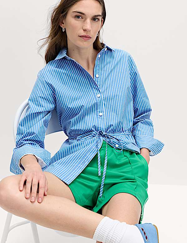 Pure Cotton Striped Drawstring Shirt - AT
